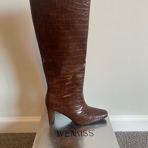 Kiss Women's Croc-Embossed Heeled Boots in Brown